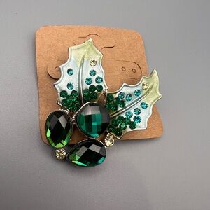 Green and Silver Holly Leaf Brooch